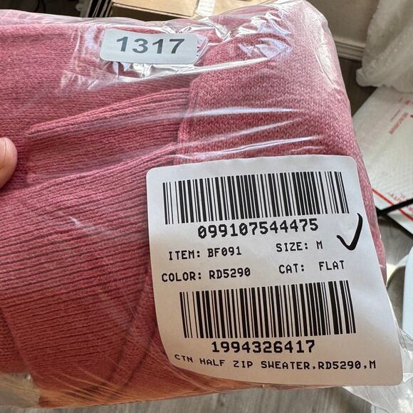 J.Crew Cotton Half Zip Sweater Mens M Pink Mock Neck Knitted Pullover Slim Fit - Picture 7 of 7